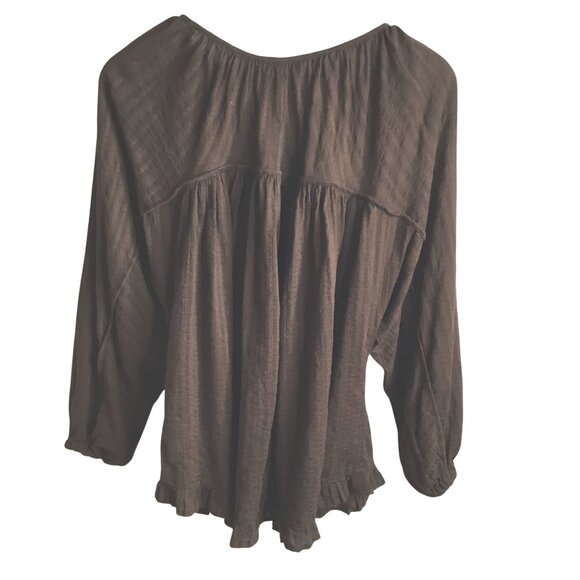 AMERICAN EAGLE Women's Chocolate Brown Boho Oversized Button Front Top XS Fall - Picture 2 of 7
